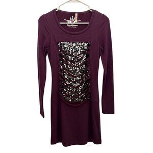 Twisted Heart Purple Long Sleeve Dress with Black Cutout Sequins – S - MSRP $128